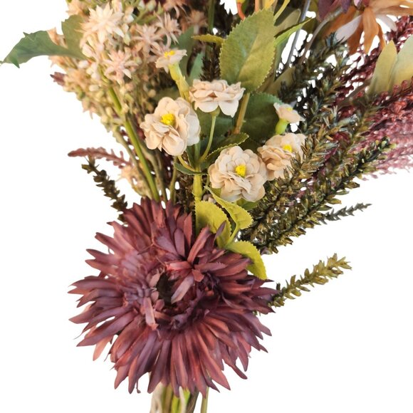 Hand Tied Artificial Flower Bouquet With Burgundy Purple Cream and Green Tones - Picture 6 of 15